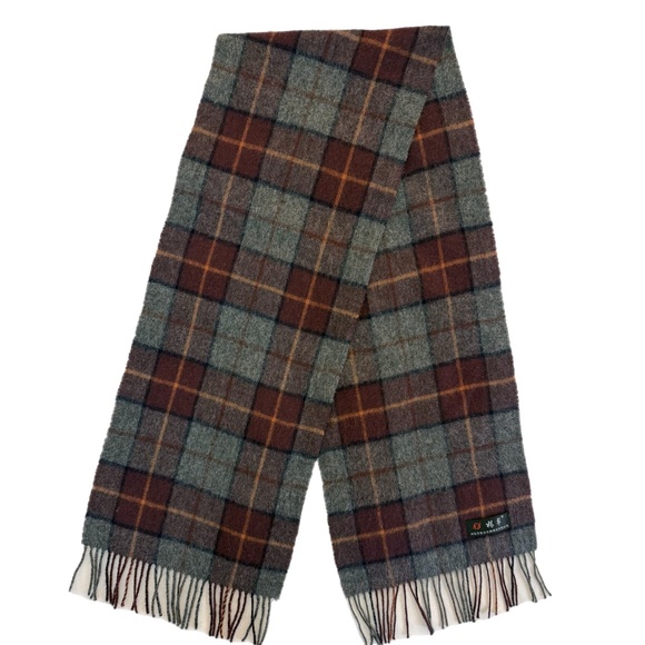 Plaid Wool Scarf – Grey, Burgundy & Rust Check - 12.5″ x 66″ - Picture 4 of 11